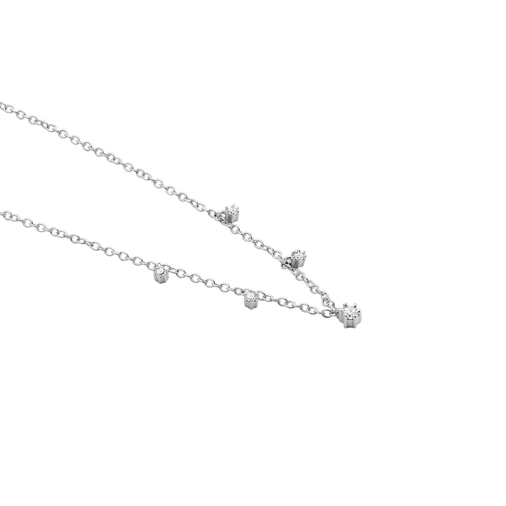 LUZ Damen Collier Silber 925 Zirkonia Wei&szlig; 0,480 ct Kreis B 1,7 mm