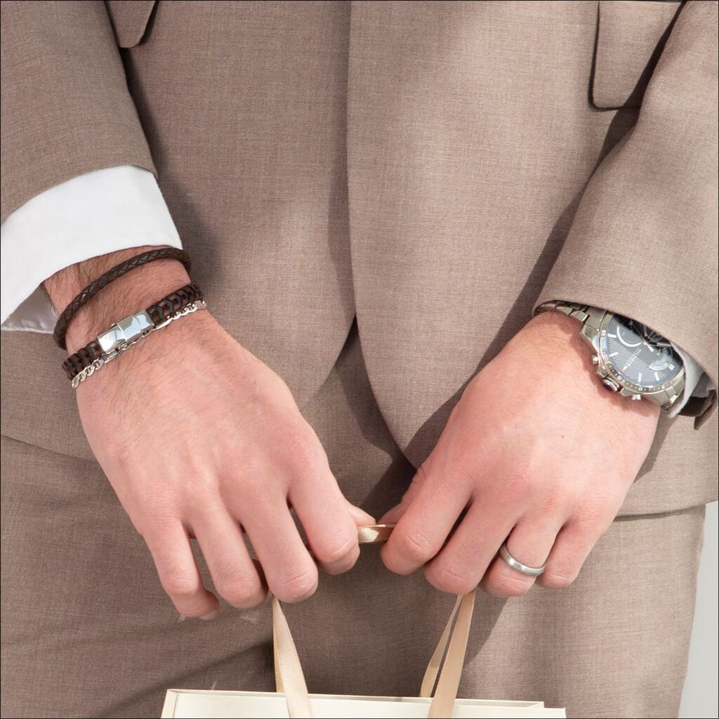 Herren Lederarmband Edelstahl Braun - Armbänder Herren | OROVIVO