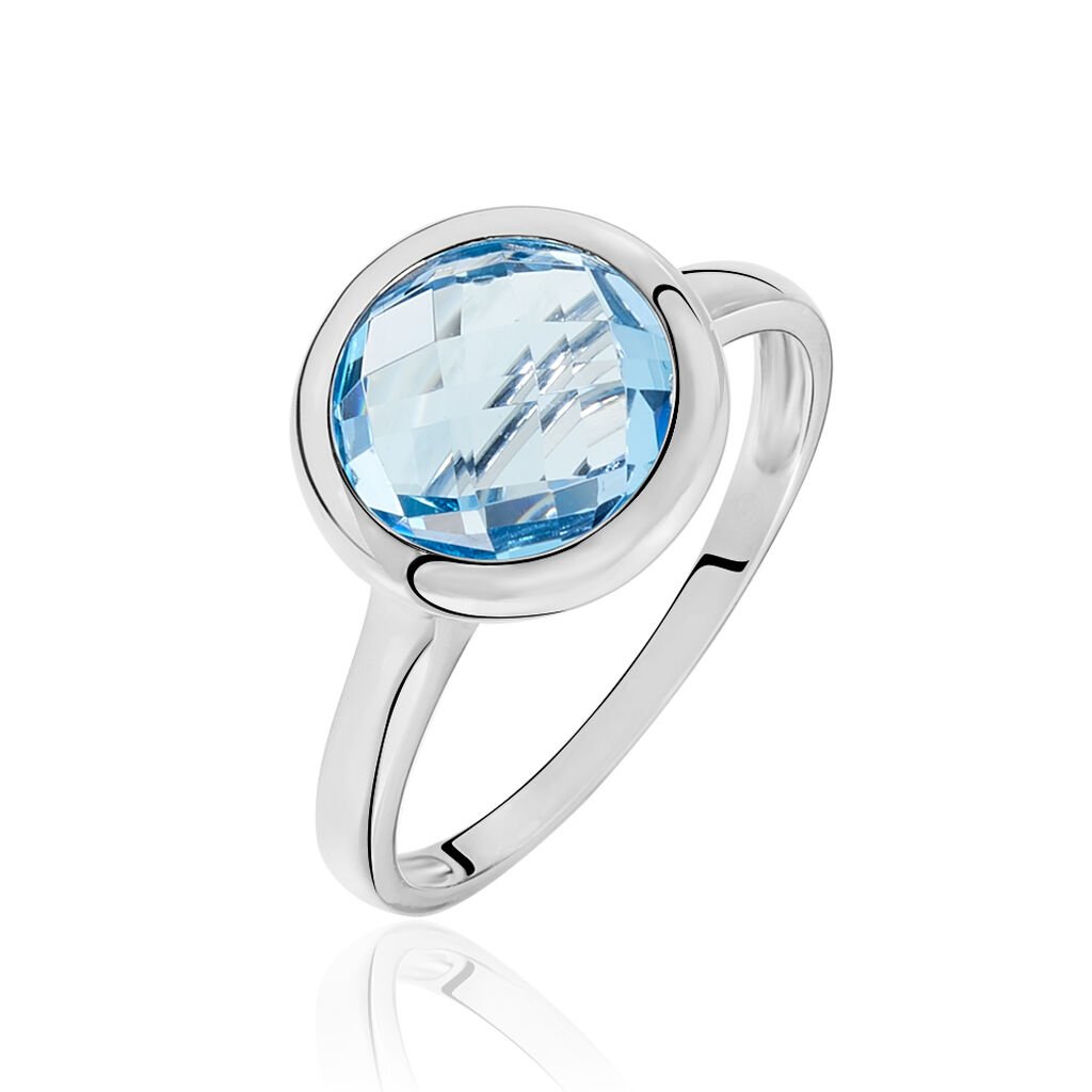 RUTHO Damen Ring Wei&szlig;gold 375 (9 Karat) Topas Blau 5,35 ct Kreis