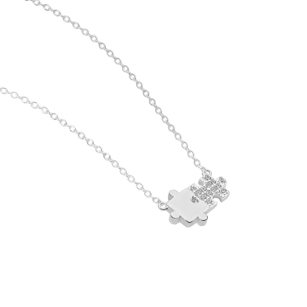 PUZZEL Damen Collier Silber 925 Zirkonia Wei&szlig; 0,23 ct - Freizeit Puzzle