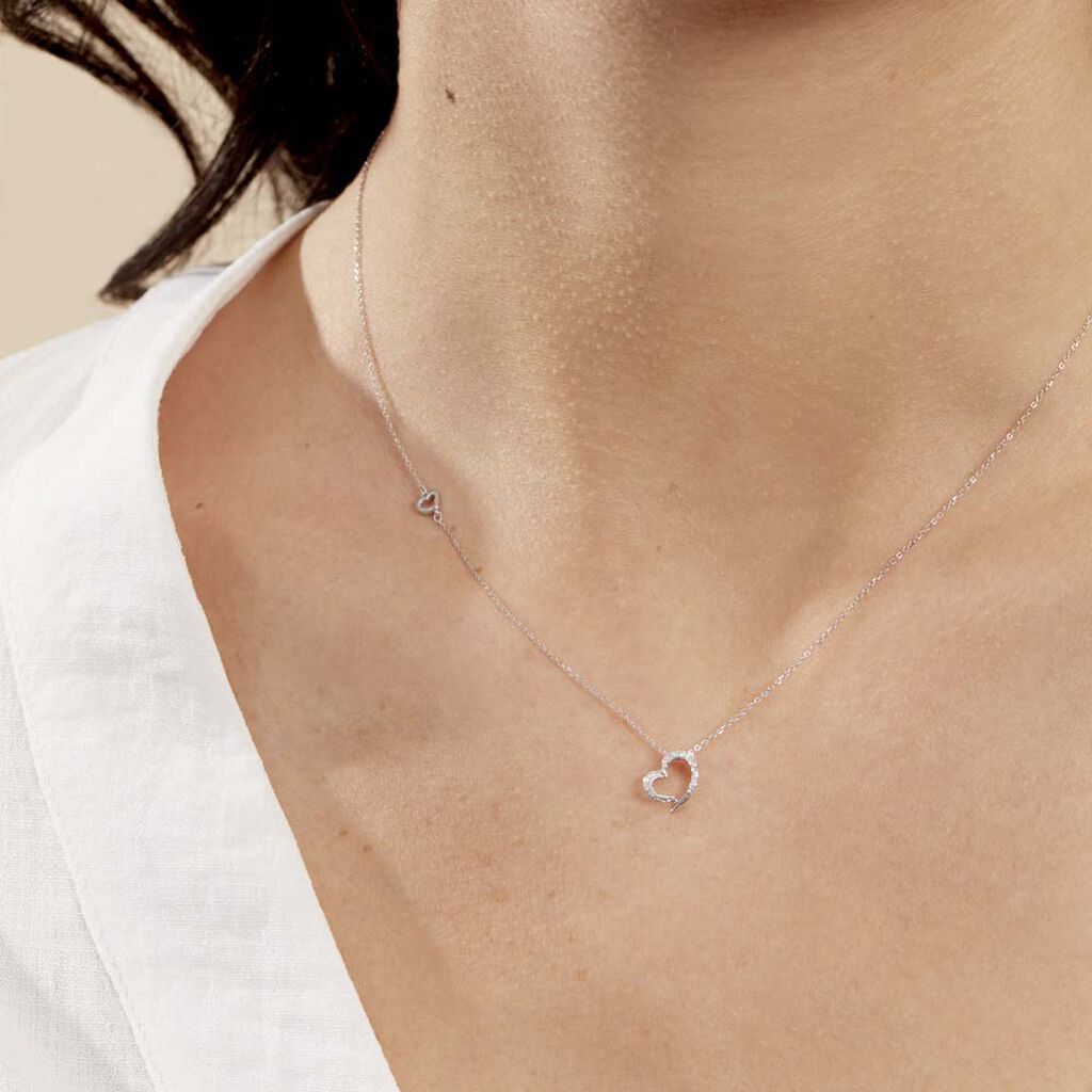 Damen Collier Weißgold 375 Diamant 0,04ct Herz Herz Louise - Halsketten Damen | OROVIVO