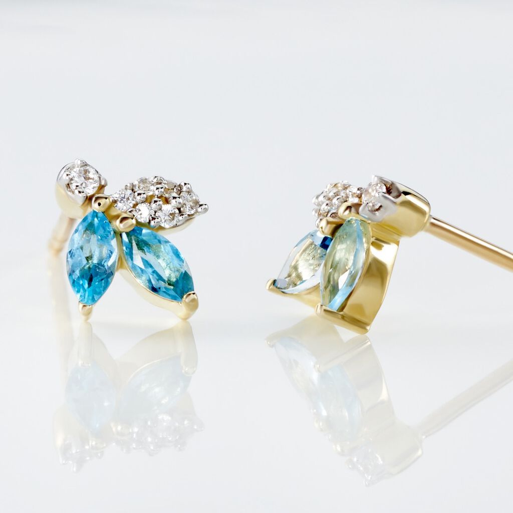 Damen Ohrstecker Gold 375 Topas Swiss Blue 0,58ct Blume Santorini  - Ohrstecker Damen | OROVIVO