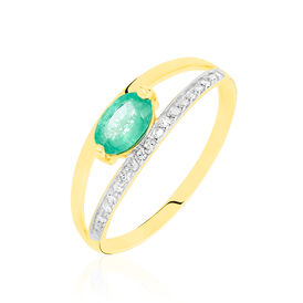 Damenring Gold 375 Smaragd Diamanten 0,04ct - Ringe mit Edelsteinen Damen | OROVIVO