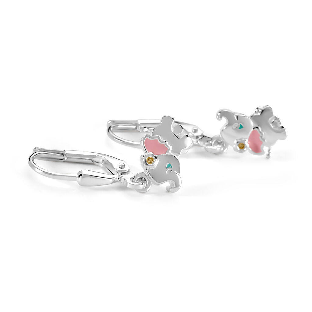 ELEFANT Kinder Ohrringe Lang Silber 925 Zirkonia Wei&szlig; Elefant
