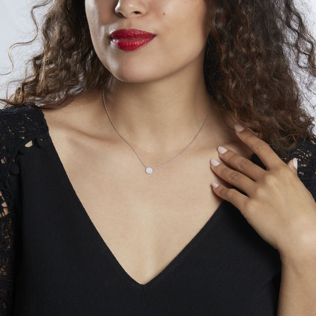 Collier Argent Rhodie Takiyah Forme Ronde Pavage Oxydes De Zirconium - Spannringe Damen | OROVIVO