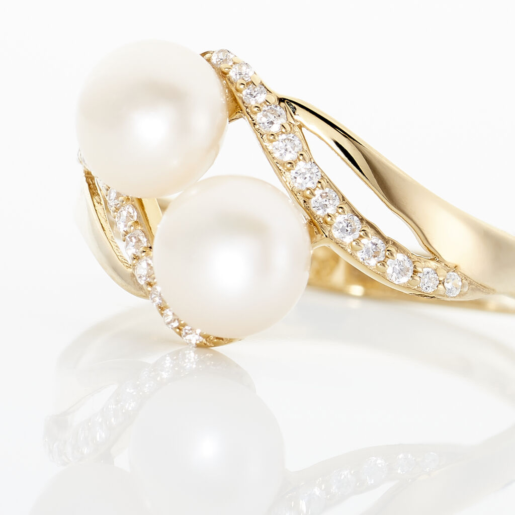 LOEVA Damen Ring Gold 375 (9 Karat) Zuchtperle Perlmutt