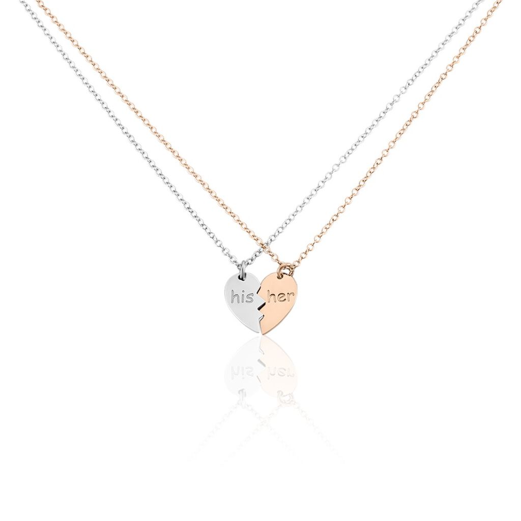 Damen Collier Silber Bicolor 925 Herz B 1,5 mm