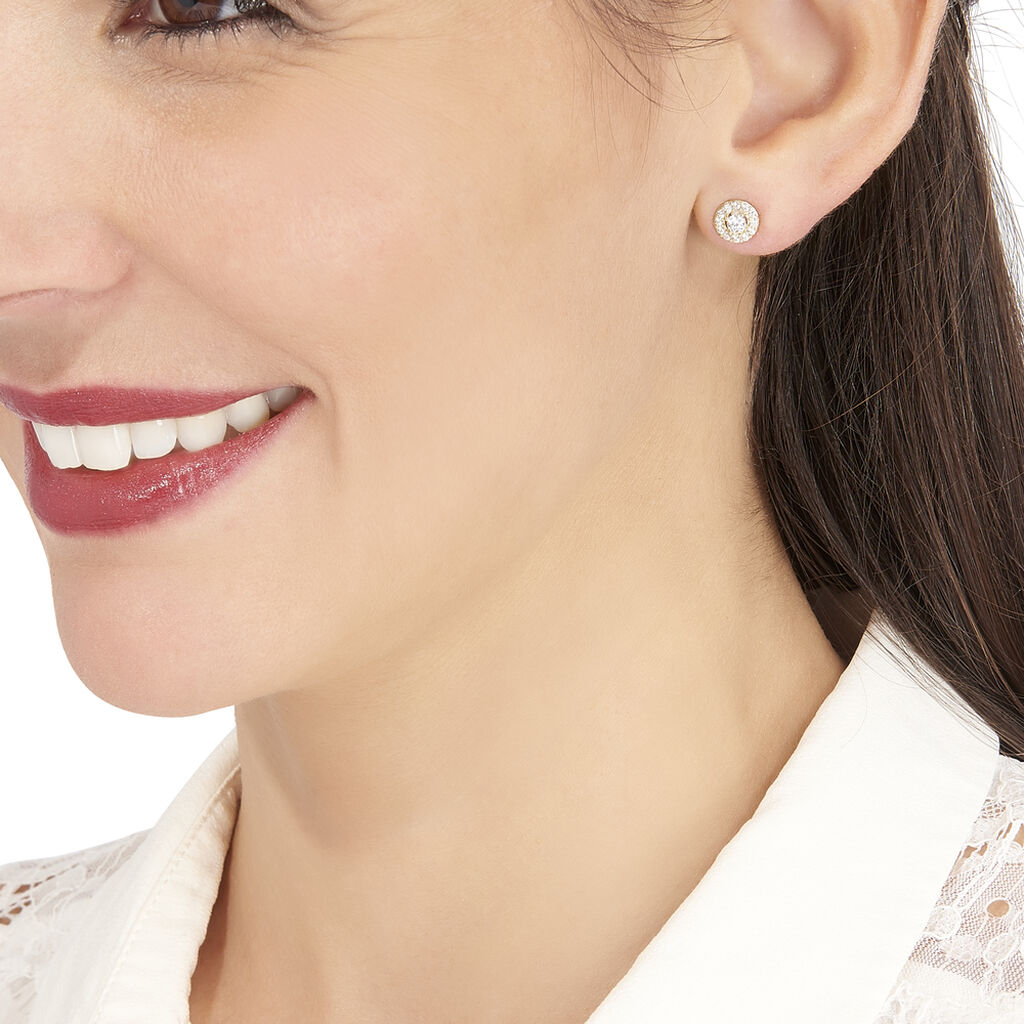 LIDIA 3 Damen Ohrstecker Gold 375 (9 Karat) Zirkonia Wei&szlig; Kreis