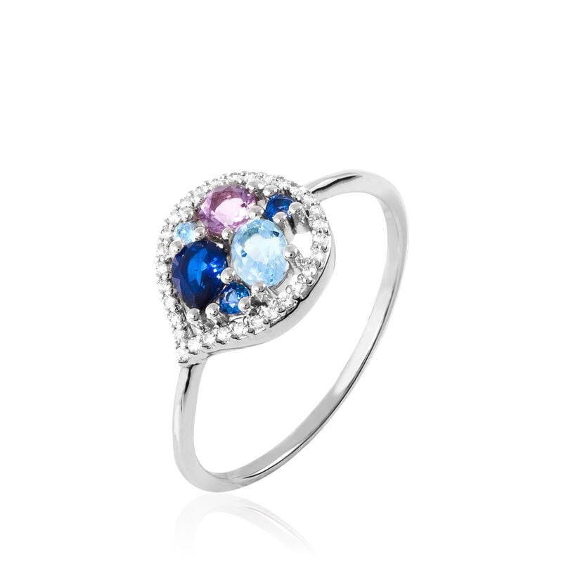 Bague Or Blanc Amethyste Et Topaze Et Saphir - Spannringe Damen | OROVIVO
