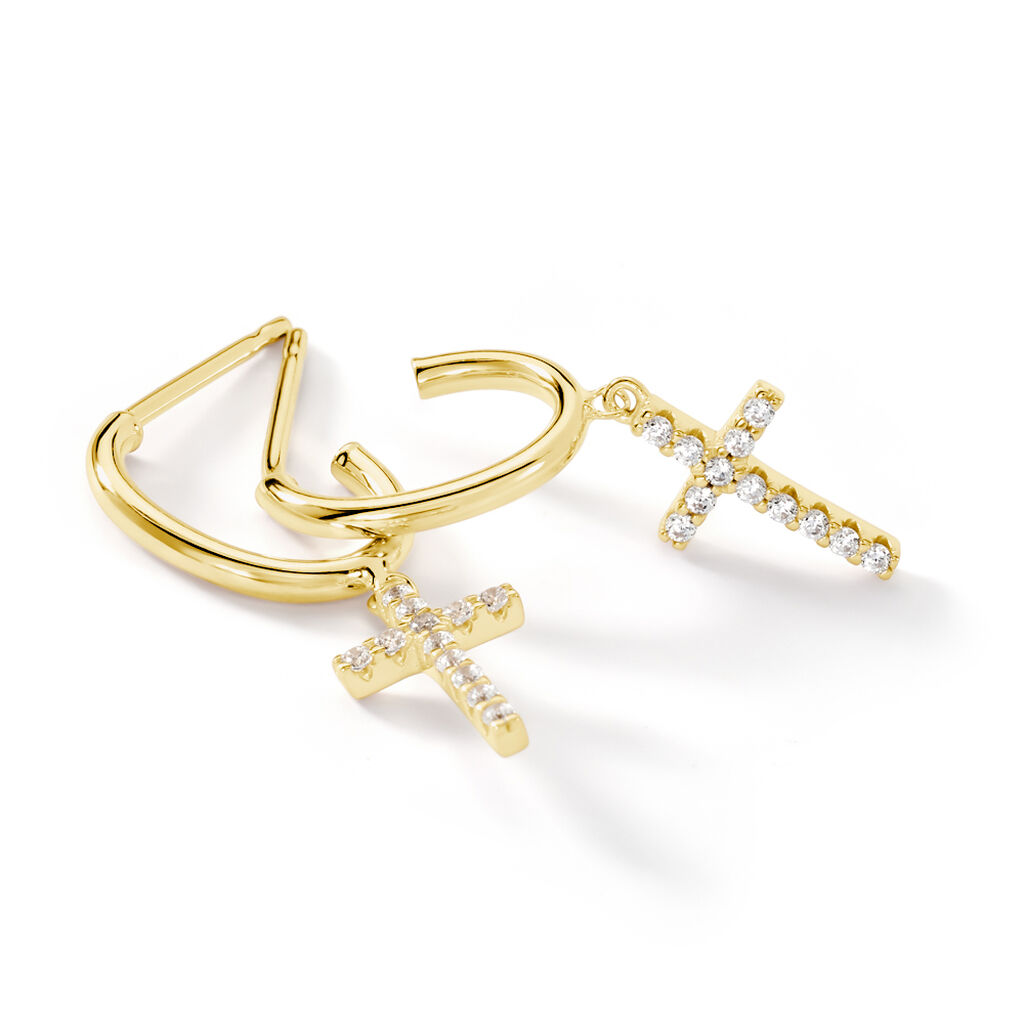 Ponia Damen Ohrringe Lang Gold 375 (9 Karat) Zirkonia Wei&szlig; Kreuz