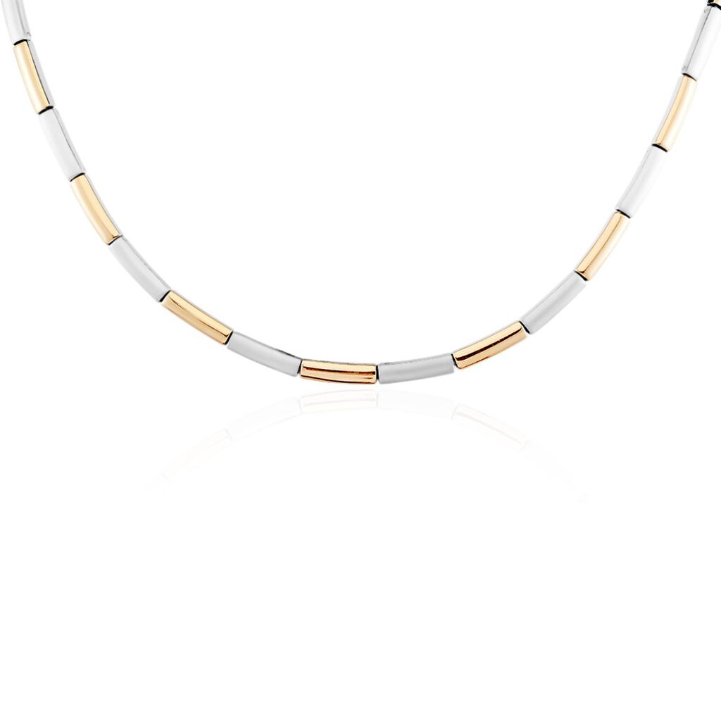 EMBER Damen Collier Titan Bicolor Silber/Roségold Rechteckig B 4 mm, Collier ohne Stein