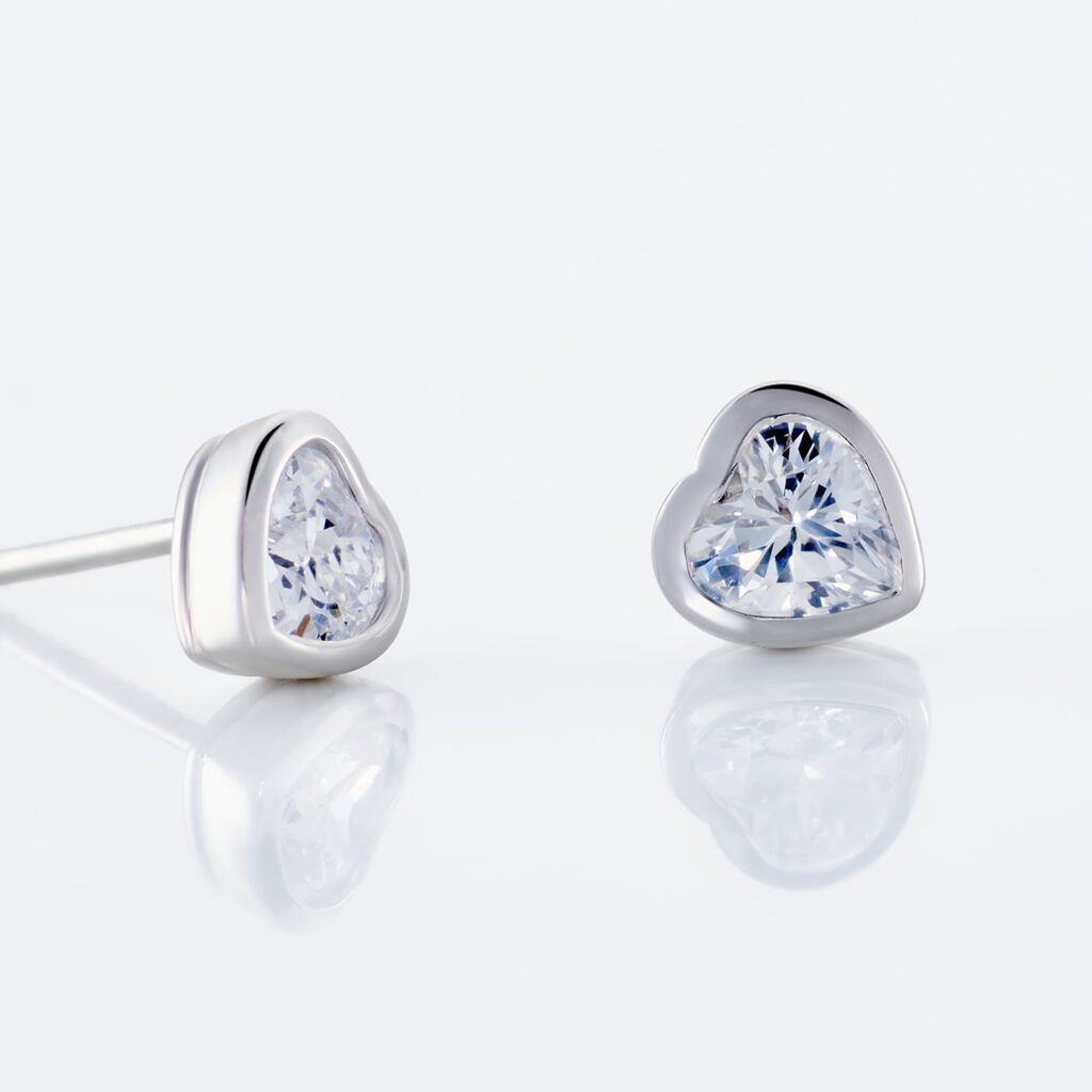 ASHLEY HERZ 15 Damen Ohrstecker Silber 925 Zirkonia Wei&szlig; Herz