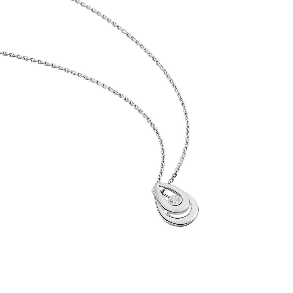 LINDIA Damen Collier Wei&szlig;gold 375 (9 Karat) Diamant Wei&szlig; 0,03 ct Tropfen