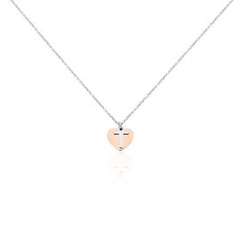 Damen Halskette Silber 925 Bicolor Buchstabe T - Herzketten  | OROVIVO