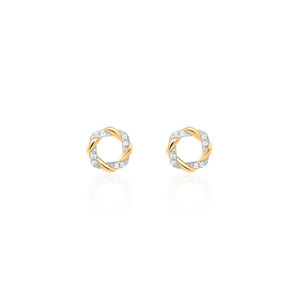SARA Damen Ohrstecker Gold Bicolor Gelb/Silber 333 (8 Karat) Andere Steine Wei&szlig;