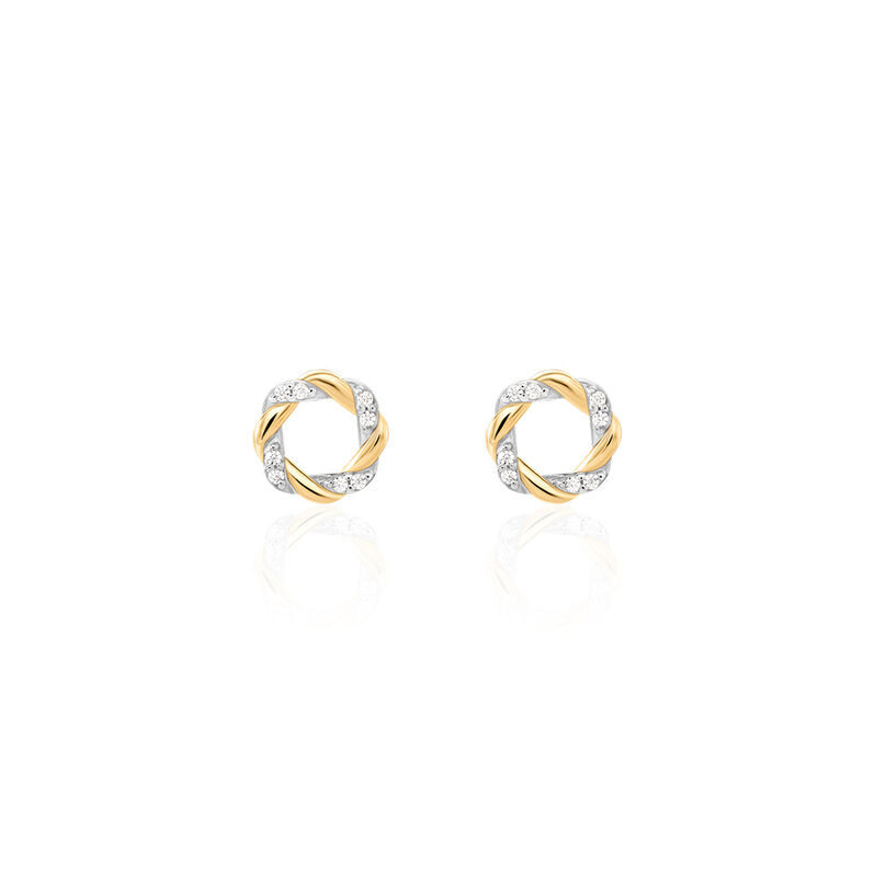SARA Damen Ohrstecker Gold Bicolor Gelb/Silber 333 (8 Karat) Andere Steine Wei&szlig; - Ohrstecker Damen | OROVIVO