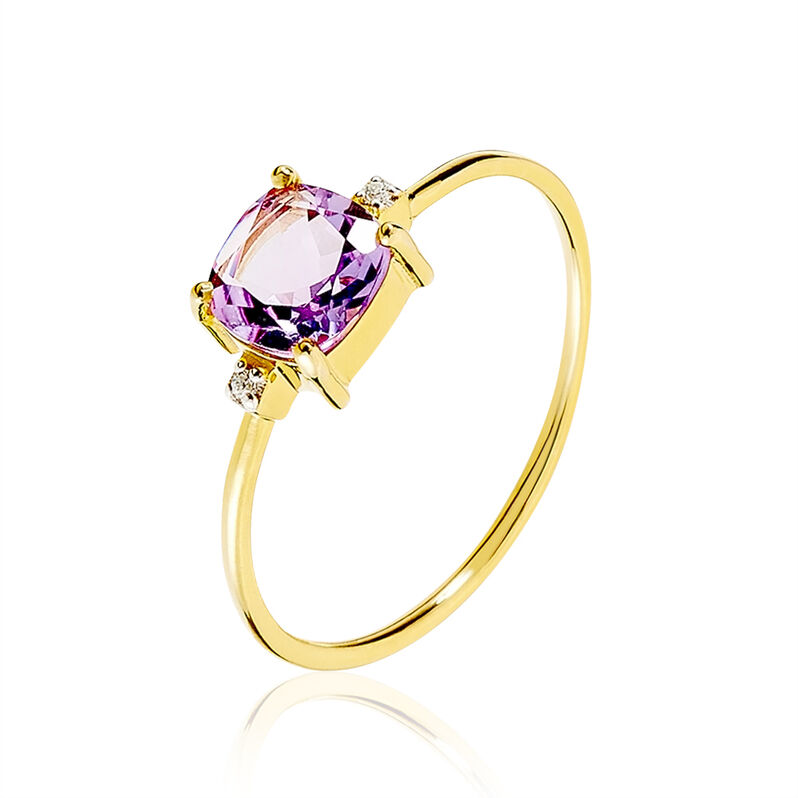 Bague Solitaire Maelle Or Jaune Amethyste Et Diamant - Spannringe Damen | OROVIVO