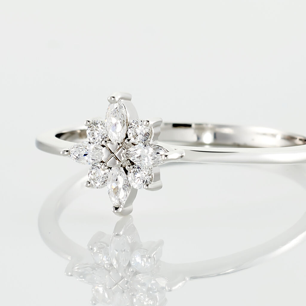 Damenring Silber 925 Rhodiniert Zirkonia Stern Schneeflocke - Ringe mit Stein Damen | OROVIVO