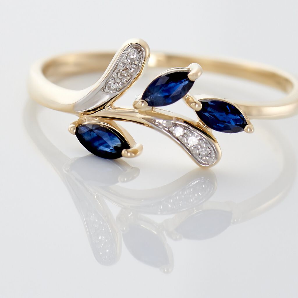 IRISA Damen Ring Gold 375 (9 Karat) Saphir Blau 0,4 ct Blatt