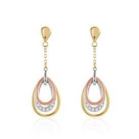 Damen Ohrstecker Lang Gold 375 Tricolor Zirkonia - Ohrstecker lang Damen | OROVIVO