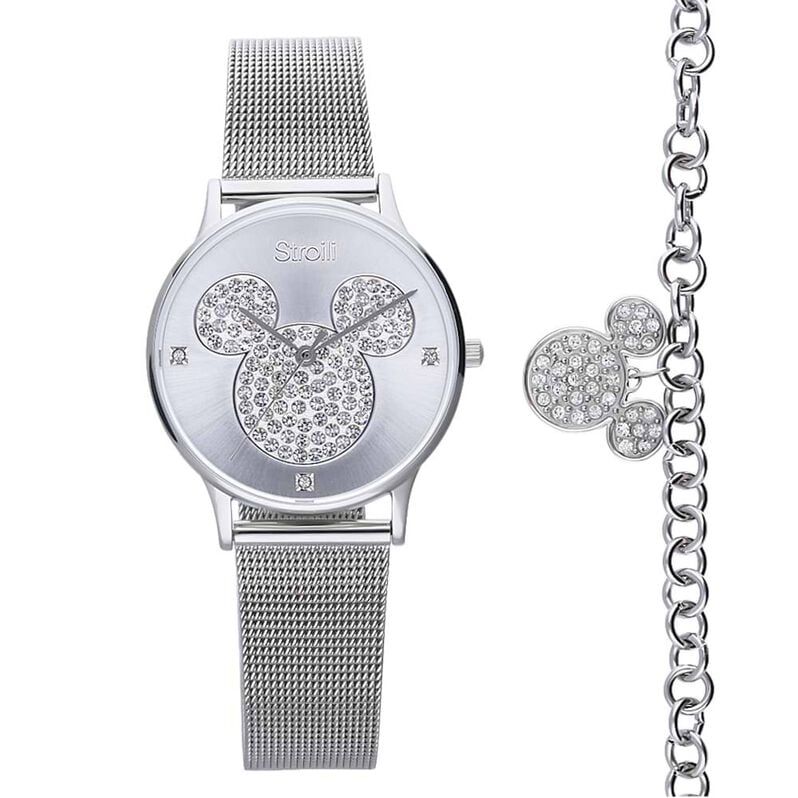 Set orologio solo tempo e bracciale in acciaio silver con Topolino con strass - Spannringe Damen | OROVIVO