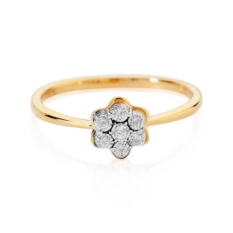 KAROLINE Damen Ring Gold 375 (9 Karat) Diamant Wei&szlig; 0,03 ct Blume - Ringe mit Stein Damen | OROVIVO
