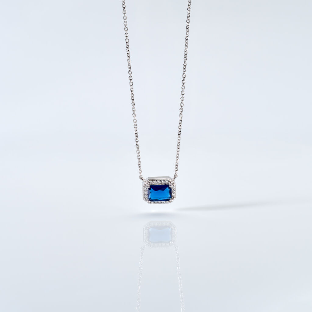 VELOURA Damen Collier Silber 925 Glas Blau 0,13 ct Rechteckig