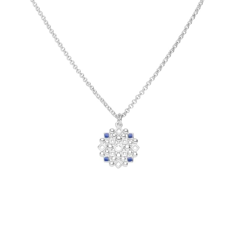 Collana in ottone rodiato con ciondolo forma fiore: cristalli e smalto blu - Spannringe Damen | OROVIVO