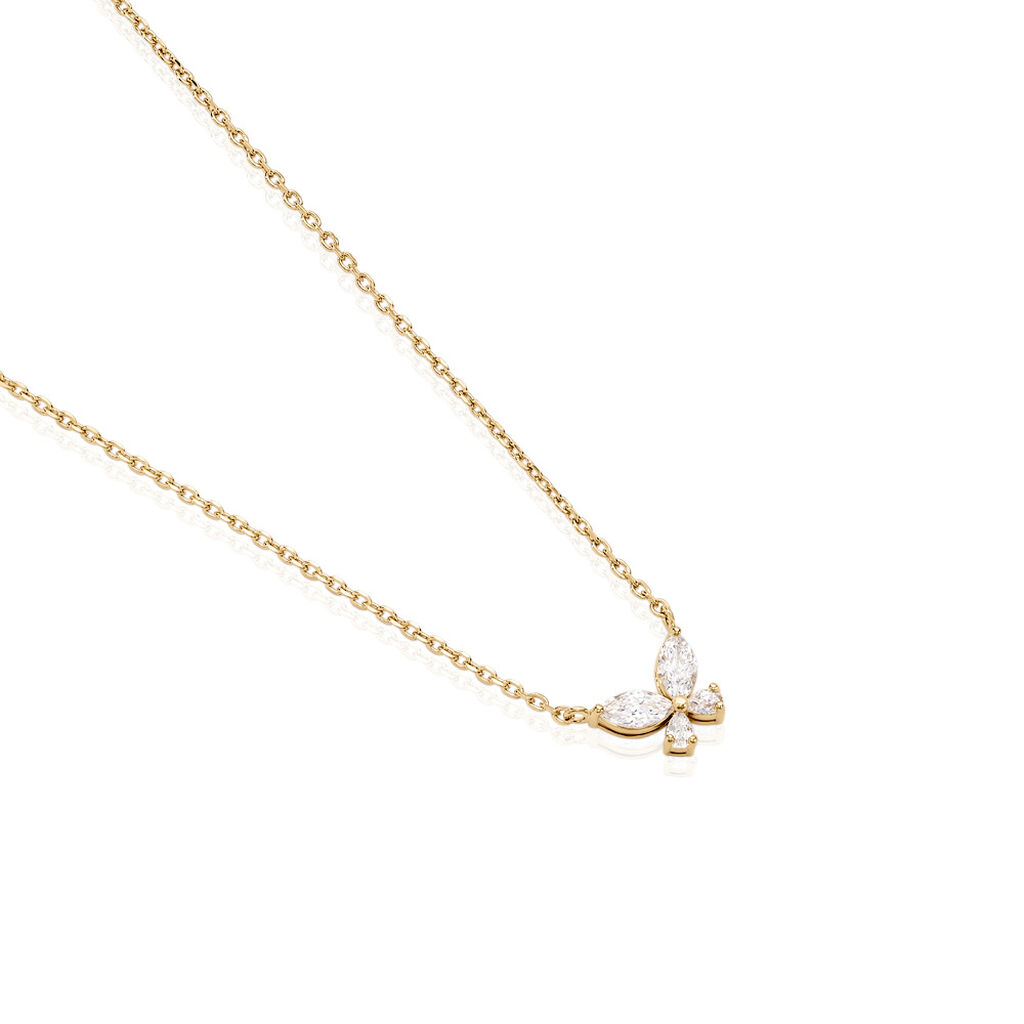 AMIRI Damen Collier Vergoldet 750 Zirkonia Weiß Schmetterling, Collier mit Stein