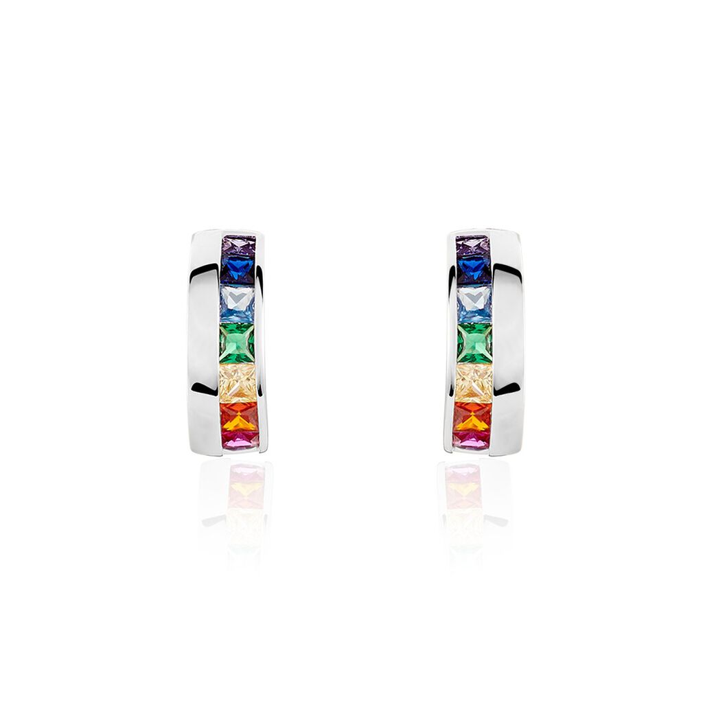 Thumbnail - Damen Creolen Silber Silber 925 Zirkonia Violett Barren Tru 15,00mm , Creolen mit Stein
