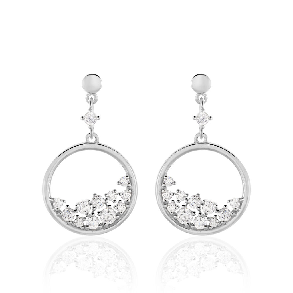 BECCA 02 Damen Ohrringe Lang Silber 925 Zirkonia Wei&szlig; Kreis