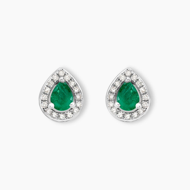Boucles D'oreilles Puces Elheme Or Blanc Emeraude Et Diamant - Spannringe Damen | OROVIVO