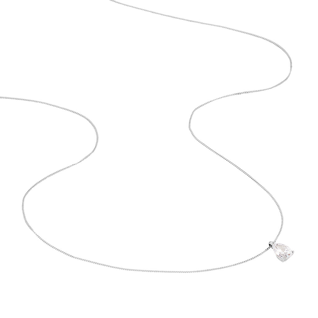 Damen Collier Wei&szlig;gold 375 (9 Karat) Zirkonia Wei&szlig; 1,2 ct Tropfen