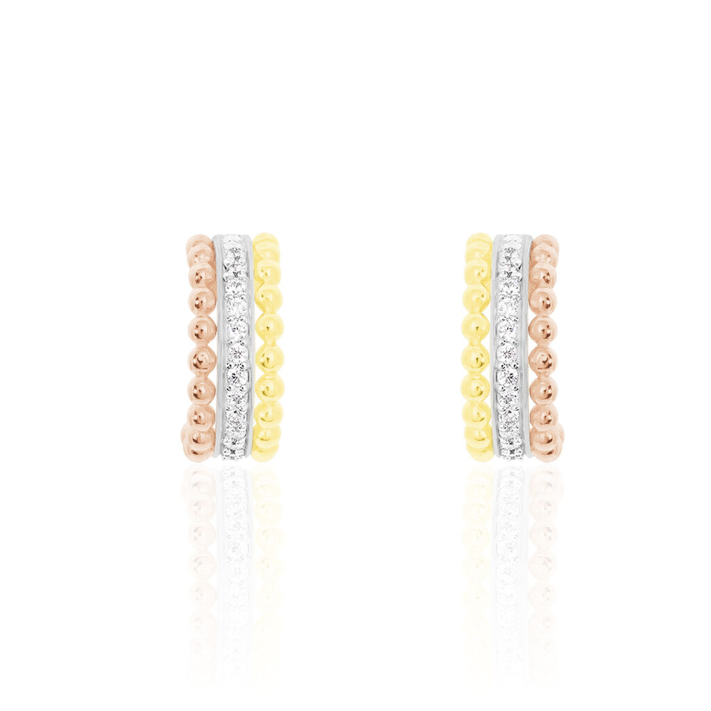 SUMALLA Damen Creolen Vergoldet Tricolor Zirkonia Wei&szlig; B 2 mm