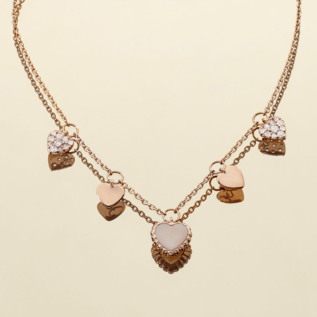 RHEA Damen Collier Rosegold 375 (9 Karat) Zirkonia Wei&szlig; 0,03 ct Herz