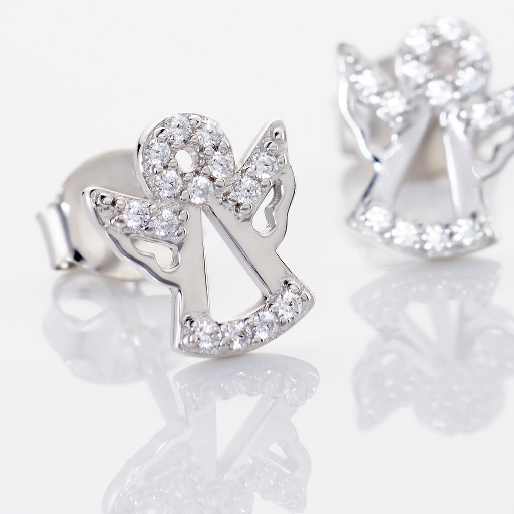 Damen Ohrstecker Silber Silber 925 Zirkonia Wei&szlig; Engel B 8 mm