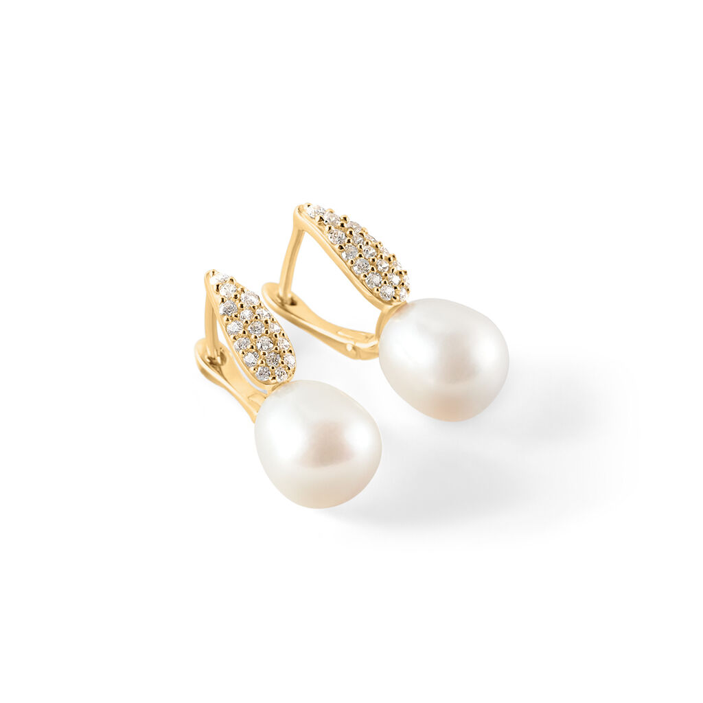 KALLI Damen Creolen Gold 585 (14 Karat) Zuchtperle Weiß 9,68 ct - Creolen Damen | OROVIVO