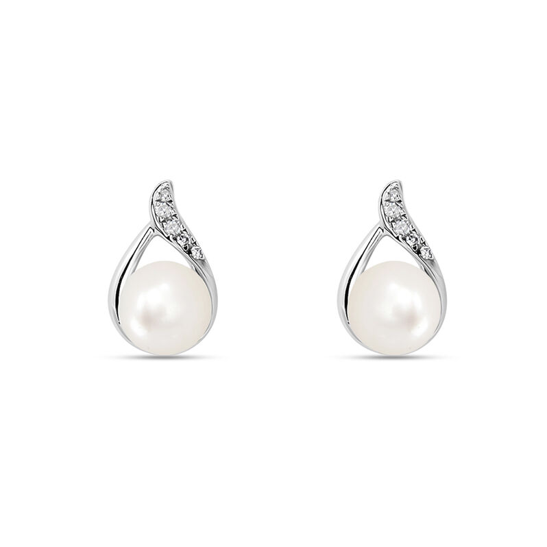 Orecchini Lobo Gabrielle Precious Oro Bianco Perla D'Acqua Dolce Diamante - Spannringe Damen | OROVIVO