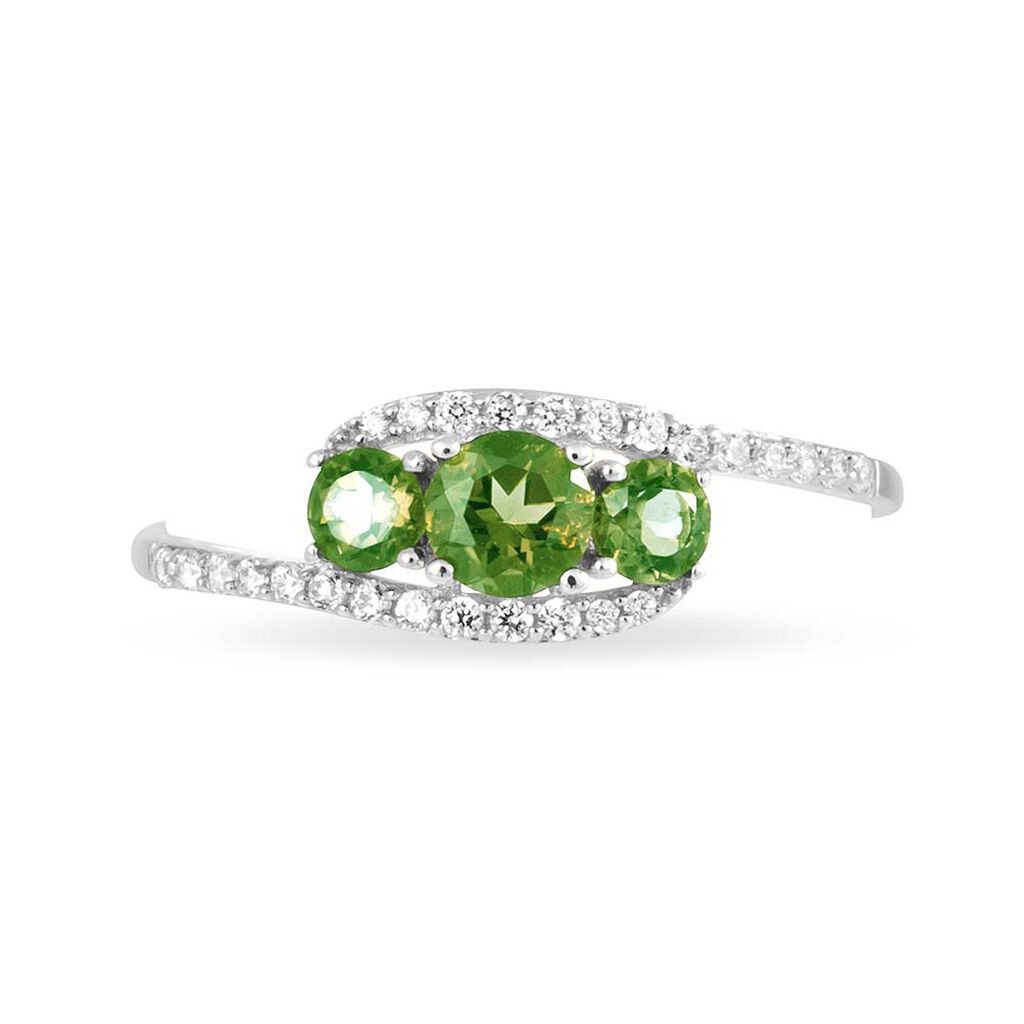 Bague Chloe Or Blanc Péridot Et Oxyde De Zirconium - Spannringe Damen | OROVIVO