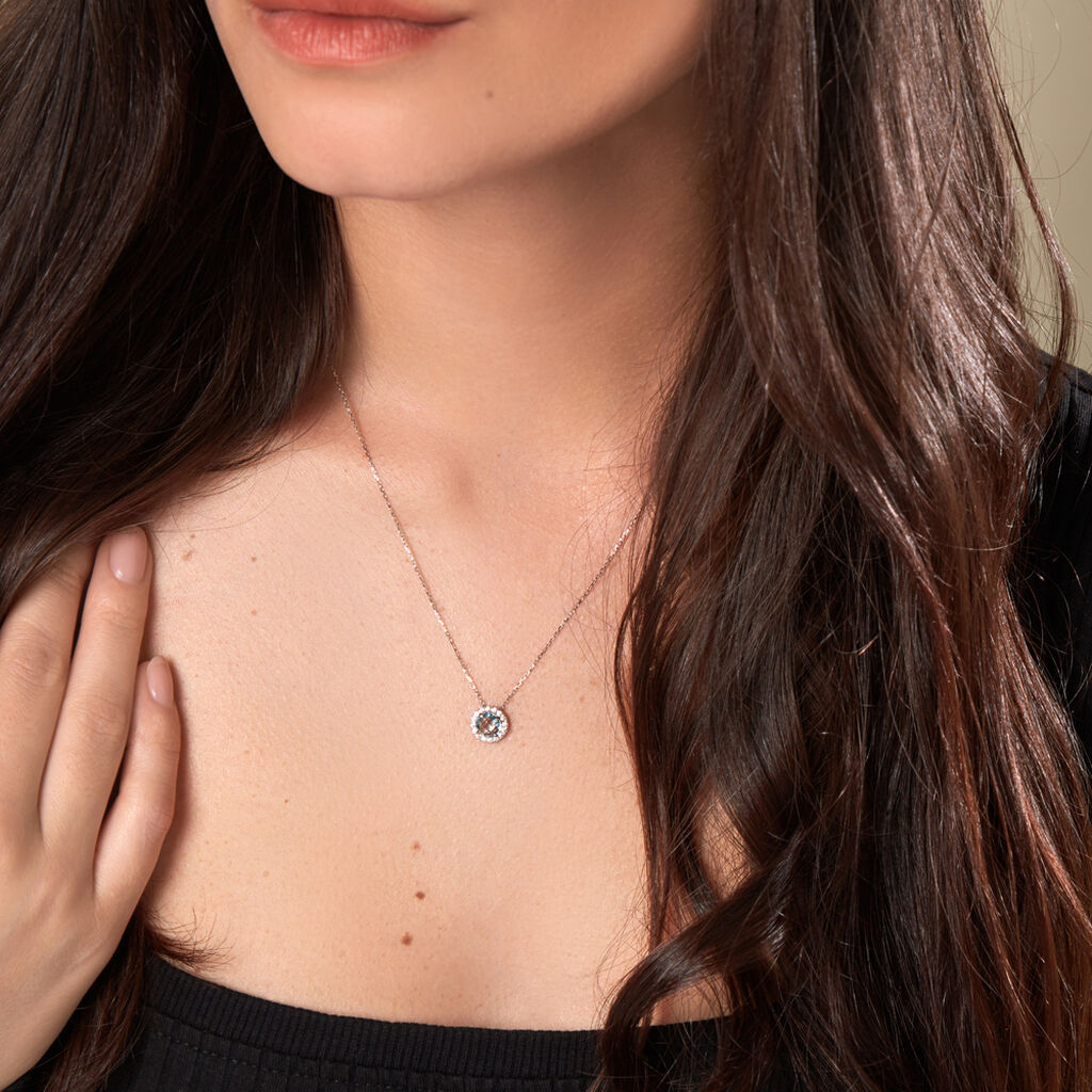 EGA Damen Collier Wei&szlig;gold 375 (9 Karat) Topas Blau 0,920 ct Kreis