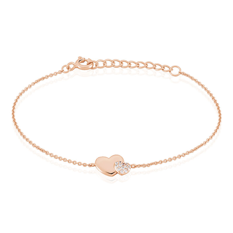 Bracelet Argent Rose Flamen Double Cœur Oxydes De Zirconium - Spannringe Damen | OROVIVO