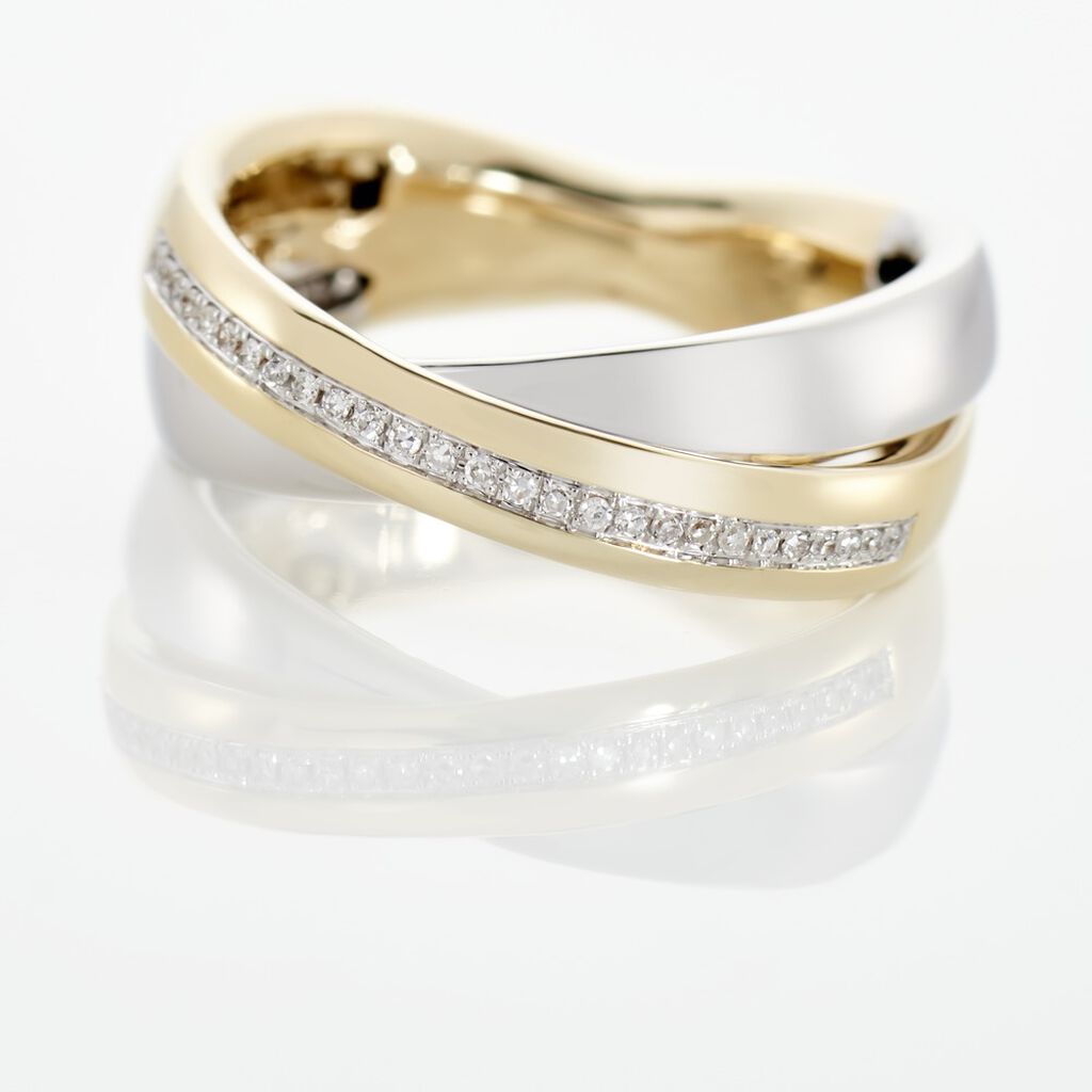 Damen Ring Gold Bicolor Gelb/Silber 375 Diamant 0,08ct Bond 7,60mm  - Ringe mit Stein Damen | OROVIVO