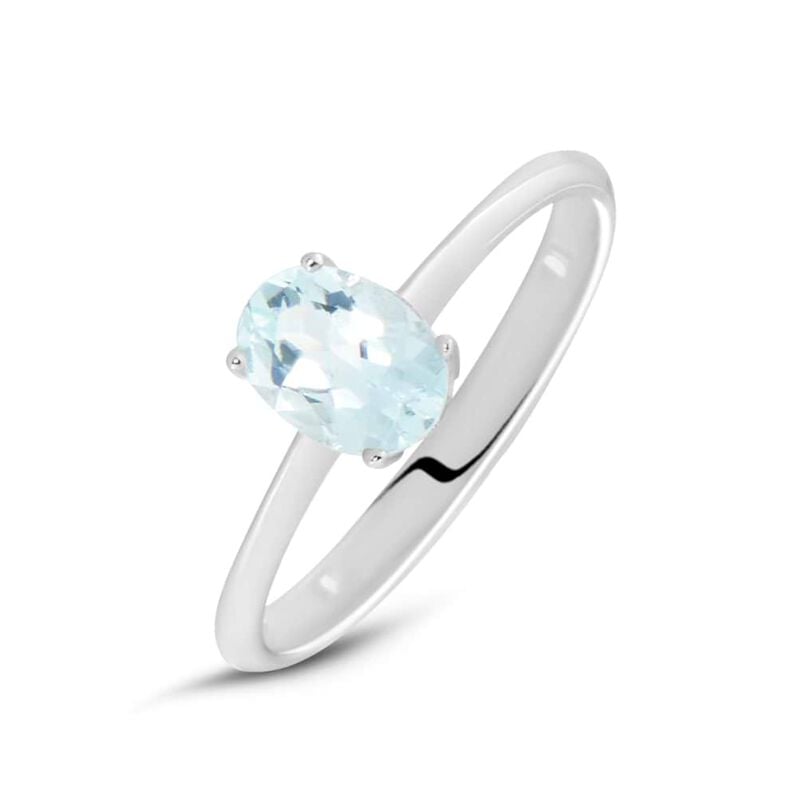 Anello Solitario Acquamarina Oro Bianco Acquamarina - Spannringe Damen | OROVIVO