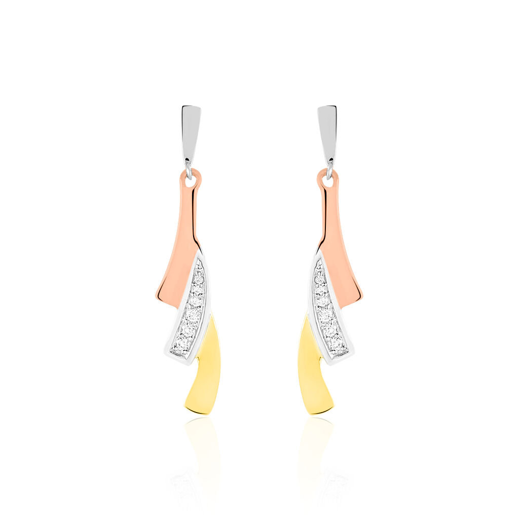 Damen Ohrringe Lang Gold Tricolor 375 Zirkonia Balken Aelaig  - Ohrringe mit Stein Damen | OROVIVO