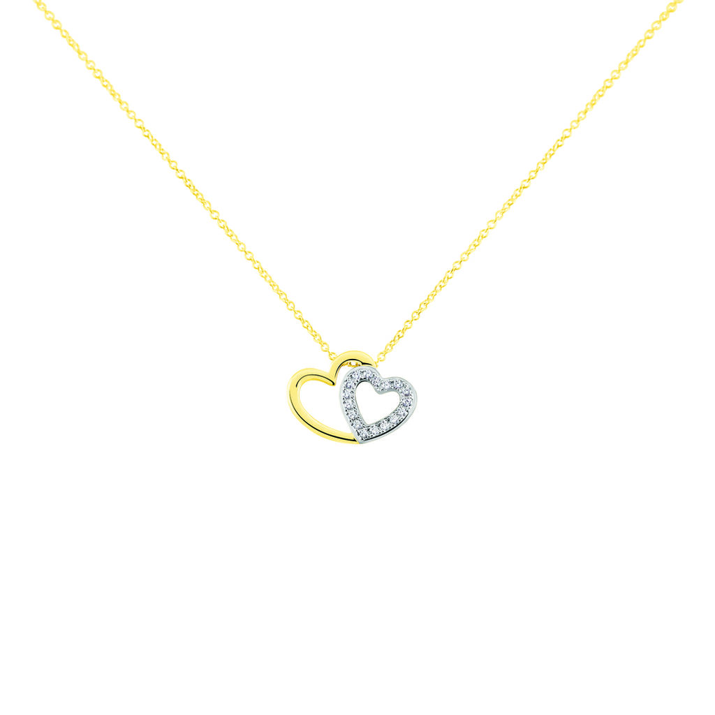 HERZ Damen Collier Gold Bicolor 375 (9 Karat) Zirkonia Wei&szlig; 0,14 ct Herz