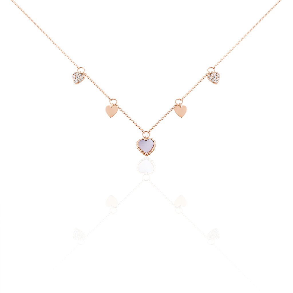 RHEA Damen Collier Rosegold 375 (9 Karat) Zirkonia Weiß 0,03 ct Herz, Collier mit Stein