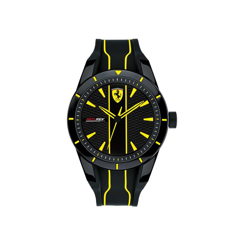 RedRev - Orologio da polso solo tempo con cassa in resina e cinturino in silicone nero con dettagli gialli - Spannringe Herren | OROVIVO
