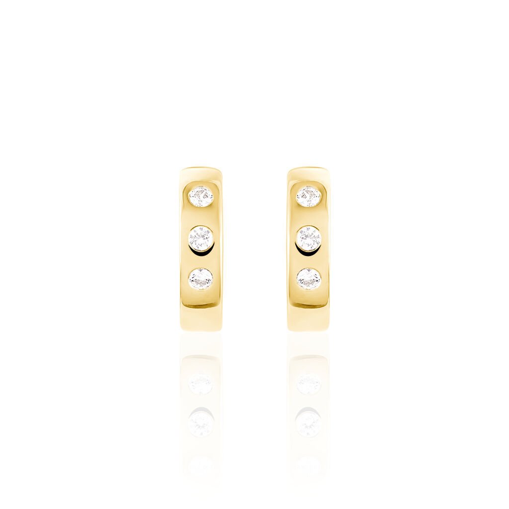 THORDIS Damen Creolen Silber vergoldet 925 Zirkonia Wei&szlig; B 3 mm