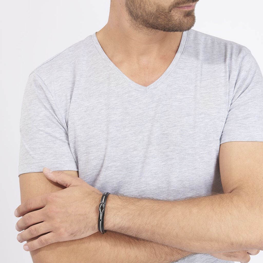 Herren Lederarmband Edelstahl Schwarz Knoten - Armbänder mit Anhänger Herren | OROVIVO