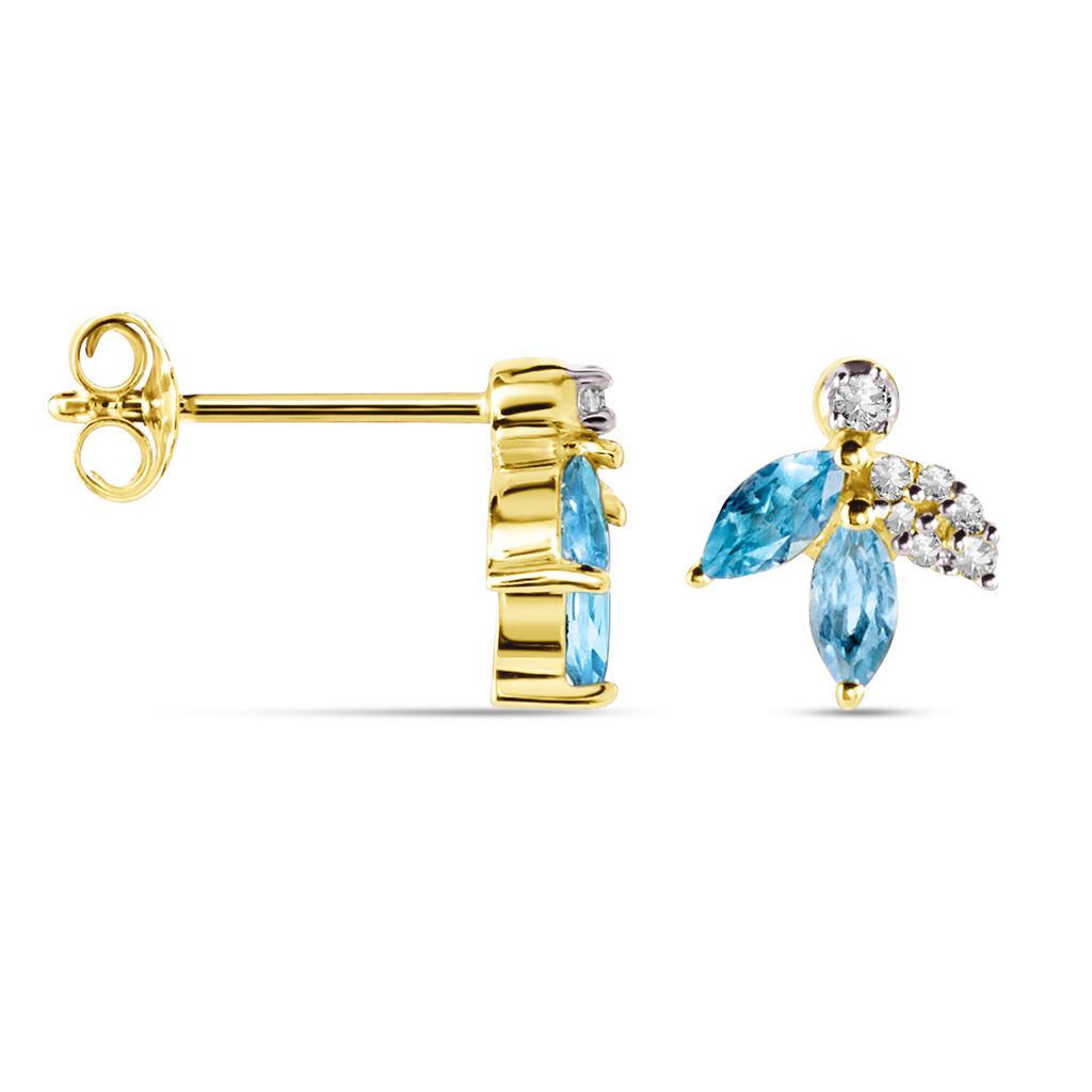 Damen Ohrstecker Gold 375 Topas Swiss Blue 0,58ct Blume Santorini  - Ohrstecker Damen | OROVIVO